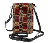 WHJSHOP Small Cell Phone Purse 7.6x4.9in Lodge Bear Deer Fish Printing Leather Crossbody Flap Phone Case For Women, Perfect For Walking, Camping Black