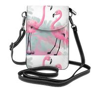 WHJSHOP Small Cell Phone Purse 7.6x4.9in Pink Flamingo Printing Leather Crossbody Flap Phone Case For Women, Perfect For Walking, Camping