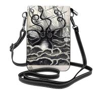 WHJSHOP Small Cell Phone Purse 7.6x4.9in Sailing Pirate Octopus Printing Leather Crossbody Flap Phone Case For Women, Perfect For Walking, Camping Black