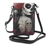 WHJSHOP Small Cell Phone Purse 7.6x4.9in Skull And Crossbones Motif Printing Leather Crossbody Flap Phone Case For Women, Perfect For Walking, Camping Black