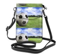 WHJSHOP Small Cell Phone Purse 7.6x4.9in Soccer Ball Background Printing Leather Crossbody Flap Phone Case For Women, Perfect For Walking, Camping Black