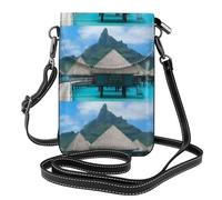 WHJSHOP Small Cell Phone Purse 7.6x4.9in Tahiti Beach Printing Leather Crossbody Flap Phone Case For Women, Perfect For Walking, Camping Black