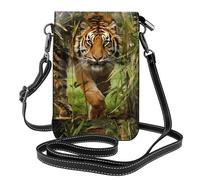 WHJSHOP Small Cell Phone Purse 7.6x4.9in Tiger In The Jungle Printing Leather Crossbody Flap Phone Case For Women, Perfect For Walking, Camping Black