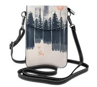 WHJSHOP Small Cell Phone Purse 7.6x4.9in Wilderness Fox Art Printing Leather Crossbody Flap Phone Case For Women, Perfect For Walking, Camping Black