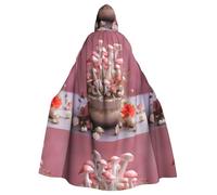 WHJSHOP Small mushrooms in rose petals Pattern Halloween Adult Hooded Cloak No Zipper, Comfortable & Durable for Role-Playing