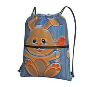 WHJSHOP Small White Bunny Prints Drawstring Zipper Backpack - Lightweight, Waterproof Gym Bag for Travel, Yoga, and Everyday Adventures
