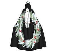 WHJSHOP Snowy owl on Christmas wreath Prints Adult Hooded Cape Cloak for Halloween, Role-Playing, and Costume Parties