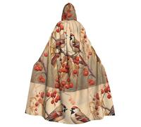 WHJSHOP Sparrow on red fruit branch Pattern Halloween Adult Hooded Cloak No Zipper, Comfortable & Durable for Role-Playing