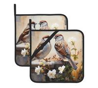WHJSHOP Sparrows in The Garden Pattern Square Insulated Pot Mat 2 Pieces Featuring a Convenient Side Hanging Rope for Easy Storage