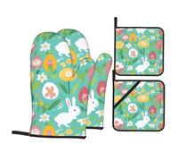 WHJSHOP Spring Happy Easter Holiday Prints Kitchen Layers: Waterproof Oven Covers for Safe Handling & Easy Cleanup - 4 Piece Heat Protection Bundle