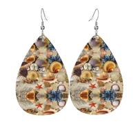 WHJSHOP Starfish Seashell Sandy Beach Theme Prints Dangle Leather Earrings - Chic Water Drop Drops for Festive Style & Everyday Sparkle