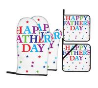 WHJSHOP Stars and Happy Fathers Day Prints Kitchen Layers: Waterproof Oven Covers for Safe Handling & Easy Cleanup - 4 Piece Heat Protection Bundle
