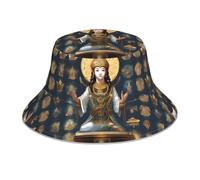 WHJSHOP Statue of God Printed Reflective Bucket Hat Men's and Women's Casual Outdoor Black