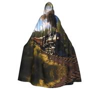 WHJSHOP Steam Train Picture Adult Hooded Cape Cloak for Halloween, Role-playing Costumes, and Theme Parties