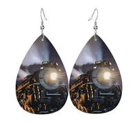 WHJSHOP Steam Train Prints Teardrop Leather Earrings - Lightweight Dangle Earrings for Women, Vivid Color Faux Leather Drops with Silver Plated Hooks, Stylish Accessories