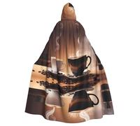 WHJSHOP Steaming Hot Coffee Pattern Halloween Adult Hooded Cloak is a super large, comfortable, and durable cloak