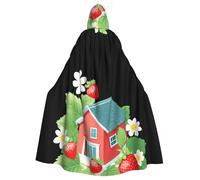 WHJSHOP Strawberry Flowers On The Cottage Picture Halloween Adult Hooded Cape Men'S And Women'S Clothing Mantle Role-Playing