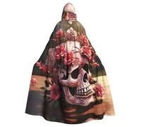 WHJSHOP Sugar Horror Skull Flowers Rose Pattern Adult Hooded Cape Cloak for Halloween, Role-playing, and Costume Parties
