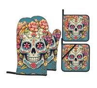 WHJSHOP Sugar Skull Print Prints Kitchen Layers: Waterproof Oven Covers for Safe Handling & Easy Cleanup - 4 Piece Heat Protection Bundle