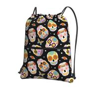WHJSHOP sugar skulls butterfly Prints Drawstring Zipper Backpack - Lightweight Water-Resistant Gym Bag with Front Pocket & Interior Organizer for Travel, Yoga, & More