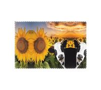 WHJSHOP Sunflower and Cow Prints Quality Table Layers - Heat Resistant Place Mat Covers, Durable 6-Piece Set with Printed Designs