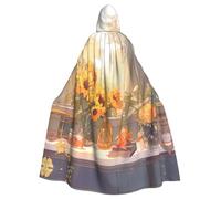 WHJSHOP Sunflowers under the windowsill Prints Adult Hooded Cape Cloak for Halloween, Role-Playing, and Costume Parties