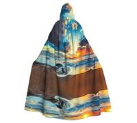 WHJSHOP Sunset beach Prints Hooded Cloak - Dramatic Long-Sleeve Cosplay Layer
