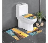 WHJSHOP Sunset in Barcelona Prints Three Piece Set of Bathroom Floor mats, Bathroom Shower mats, Anti Slip Quick Drying