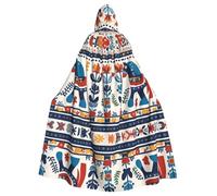 WHJSHOP Swedish Dala Horse Folk Prints Hooded Cloak - Dramatic Long-Sleeve Cosplay Layer