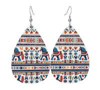 WHJSHOP Swedish Dala Horse Folk Prints Teardrop Leather Earrings - Lightweight Dangle Earrings for Women, Vivid Color Faux Leather Drops with Silver Plated Hooks, Stylish Accessories