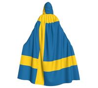 WHJSHOP Swedish flag Printing Halloween Adult Hooded Cape Large Hooded Cloak with Bow Tie, No Zipper