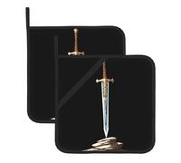 WHJSHOP Sword on The Rock Pattern Square Insulated Pot Mat 2 Pieces Featuring a Convenient Side Hanging Rope for Easy Storage