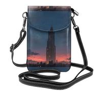 WHJSHOP Tall Buildings In The Evening Sun Picture Small Leather Women'S Crossbody Flip Phone Bag, Waterproof And Durable