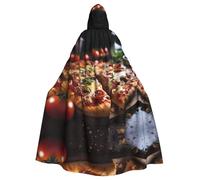 WHJSHOP Tantalizing Sausage Pizza Pattern Adult Hooded Cape Cloak for Halloween, Role-playing, and Costume Parties