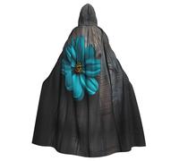 WHJSHOP Teal Flower on Wooden Plank Pattern Adult Hooded Cape Cloak for Halloween, Role-playing, and Costume Parties