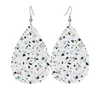 WHJSHOP Terrazzo Marble Pastel Prints Drip Earrings - Faux Leather Drops for Women - Lightweight Dangling Charms - Party & Holiday Gift Ideas