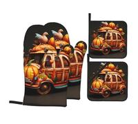 WHJSHOP Thanksgiving Turkey on Pumpkin Car Prints Kitchen Layers: Waterproof Oven Covers for Safe Handling & Easy Cleanup - 4 Piece Heat Protection Bundle