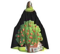 WHJSHOP The apple tree next to the cottage Pattern Adult Hooded Cape Cloak for Halloween, Role-playing, and Costume Parties