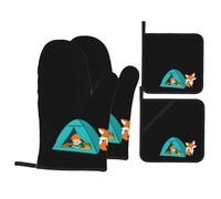 WHJSHOP The Boy and The Fox in The Tent Prints Kitchen Layers: Waterproof Oven Covers for Safe Handling & Easy Cleanup - 4 Piece Heat Protection Bundle