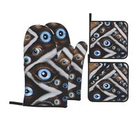 WHJSHOP The Evil Eye Looked Prints Oven Mitts & Pot Holders Set - Waterproof Kitchen Layers & Heat Resistant - Durable Covers for Safe Cooking & Easy Cleanup