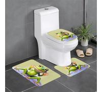 WHJSHOP The Funny Frog Doing Yoga Prints Three Piece Set of Bathroom Floor mats, Bathroom Shower mats, Anti Slip Quick Drying