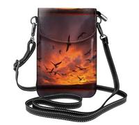 WHJSHOP The Geese At Sunset Picture Small Leather Women'S Crossbody Flip Phone Bag, Waterproof And Durable