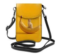WHJSHOP The Kitten On The Banana Picture Small Leather Women'S Crossbody Flip Phone Bag, Waterproof And Durable