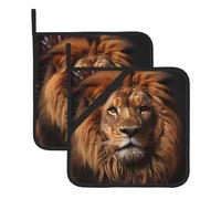 WHJSHOP The Lion's Gaze Prints Square Insulated Pot Mat 2 Pieces Featuring a Convenient Side Hanging Rope for Easy Storage
