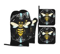 WHJSHOP The Little Bee in The Crystal Prints Kitchen Layers: Waterproof Oven Covers for Safe Handling & Easy Cleanup - 4 Piece Heat Protection Bundle
