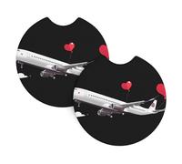 Whjshop The Plane That Expresses Love Pattern Car Interior Cup Holder Pad 2 Pc Waterproof & Quick for Cars, Trucks, Suvs, and Ships