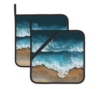 WHJSHOP The Waves on The Beach Prints Square Insulated Pot Mat 2 Pieces Featuring a Convenient Side Hanging Rope for Easy Storage