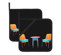 WHJSHOP Three Colorful Chairs Pattern Square Insulated Pot Mat 2 Pieces Featuring a Convenient Side Hanging Rope for Easy Storage