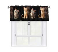 WHJSHOP Three happy kittens Picture curtain with short pole, 54x18in for kitchen, bathroom, laundry room, and studio windows, featuring a light filtering