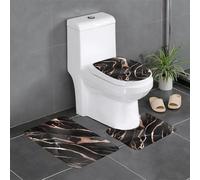 WHJSHOP Three-piece floor mat set Black rose gold Marble Printed water-absorbent and non-slip for bathrooms toilets and kitchens